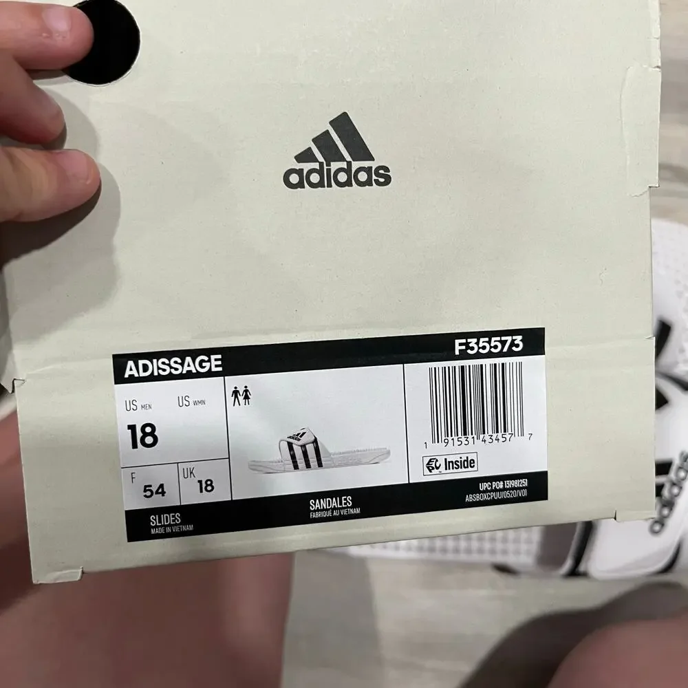 New! Adidas Adissage White Black 3 Stripe Slides Sandals Sports Mens Size 18